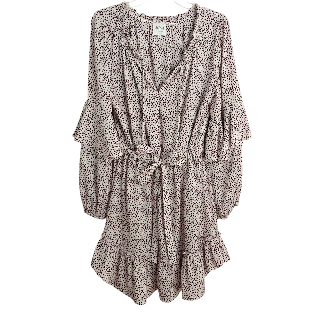 Misa Los Angeles Nehda Ruffle Dress Size Large Purple Polka Dot Boho Flirty - Picture 2 of 13